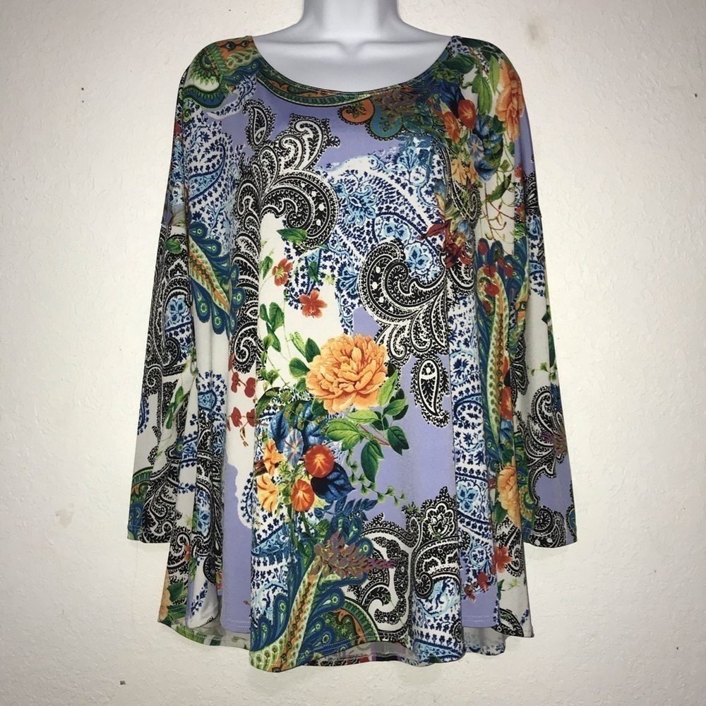 Lbisse Floral Swing Stretch Jersey Top 1X